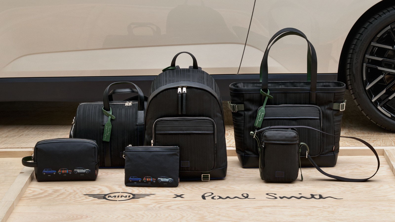 Product images for the MINI × PAUL SMITH BAG COLLECTION